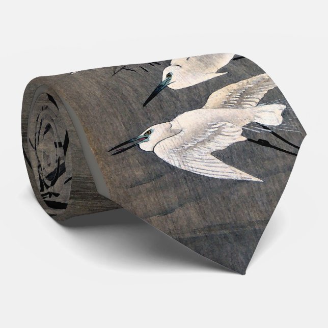 Bamboo White Egret Heron Birds Asian Collage Tie (Rolled)