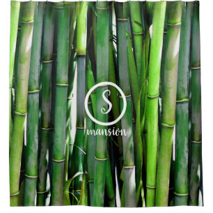 Bamboo Wood with Customisable Logo and Text Shower Curtain