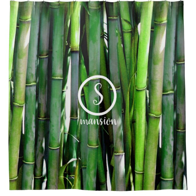 Bamboo Wood with Customisable Logo and Text Shower Curtain (Front)