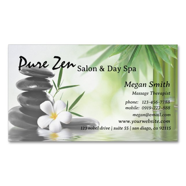 Bamboo Zen Stones Spa Skin Care Massage Salon Magnetic Business Card (Front)