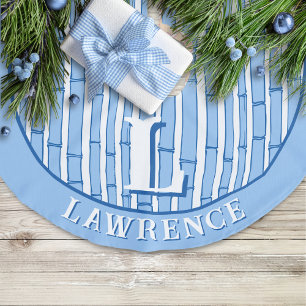 Bambooey Bamboo Stripe in Blue Personalised Faux Linen Tree Skirt