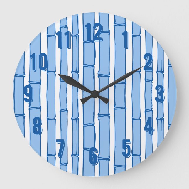 Bambooey Bamboo Stripe in Blue Porcelain Large Clock (Front)