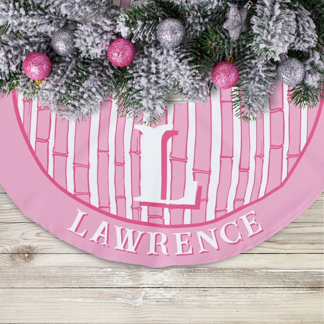Bambooey Bamboo Stripe in Pink Personalised Faux Linen Tree Skirt (Creator Uploaded)