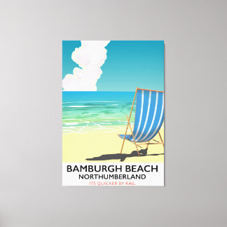 Bamburgh Beach Northumberland train poster Canvas Print
