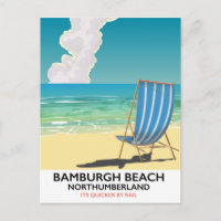 Bamburgh Beach Northumberland train poster