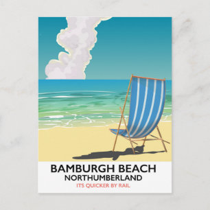 Bamburgh Beach Northumberland train poster Postcard