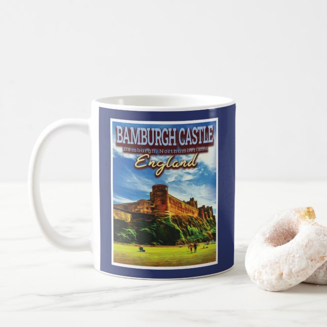 BAMBURGH CASTLE - BAMBURGH NORTHUMBERLAND ENGLAND COFFEE MUG (With Donut)