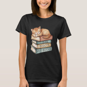 Ban Bigots Not Books Kitten Sleeping Vintage Cat W T-Shirt