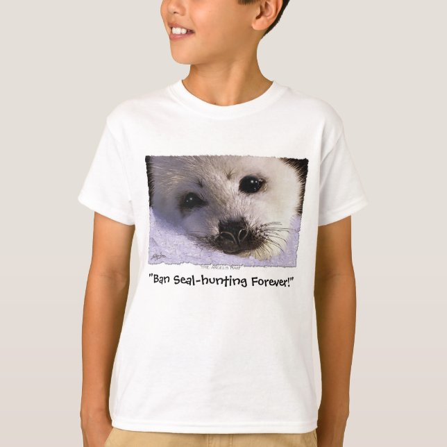 "BAN SEAL-HUNTING FOREVER!" Harp Seal Hoodie T-Shirt (Front)