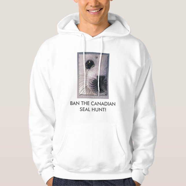 BAN THE SEAL HUNT Harp Seal Wildlife Supporter Hoodie (Front)
