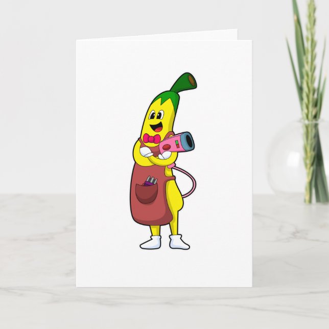 Banana as Hairdresser with Hair dryer Card (Front)