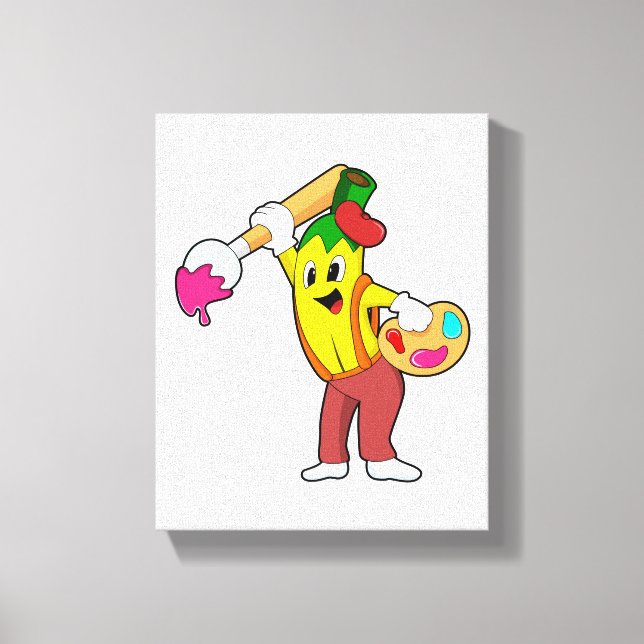 Banana as Painter with Paint brush Canvas Print (Front)