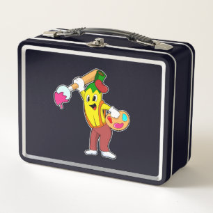 Banana as Painter with Paint brush Metal Lunch Box