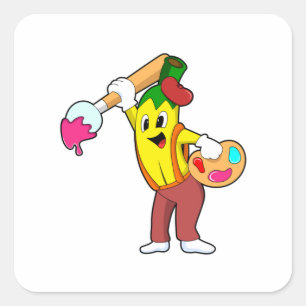Banana as Painter with Paint brush Square Sticker