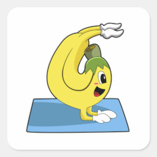 Banana at Yoga on Yoga mat Square Sticker