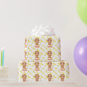 Banana Baby Monkey Happy Birthday Wrapping Paper