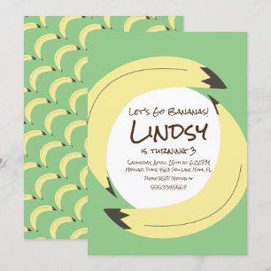 Banana Birthday Party  Green Yellow Invitation