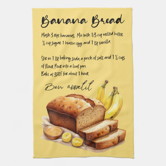 Banana Bread Baking Recipe Tea Towel (Vertical)