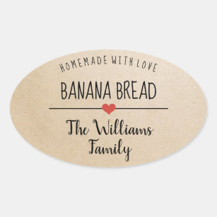 banana bread homemade with love Kraft name Oval Sticker