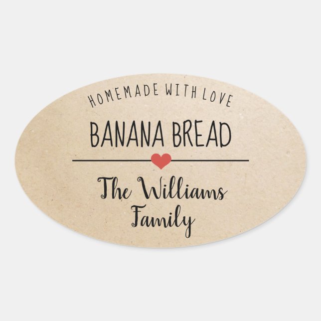 banana bread homemade with love Kraft name Oval Sticker (Front)