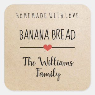 banana bread homemade with love kraft name square sticker