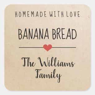 banana bread homemade with love kraft name square sticker