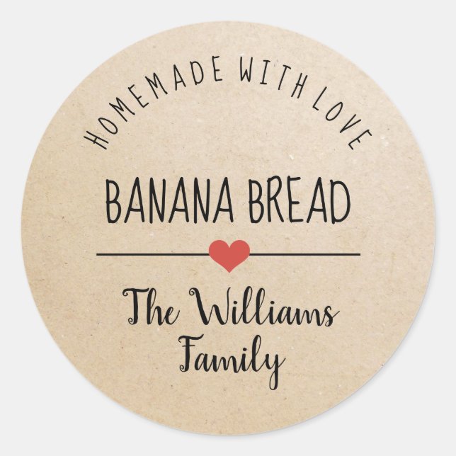 banana bread homemade with love kraft paper classi classic round sticker (Front)
