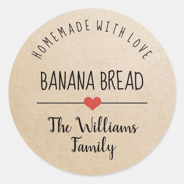 banana bread homemade with love kraft paper classic round sticker (Front)