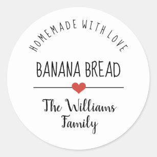 banana bread homemade with love simple white classic round sticker