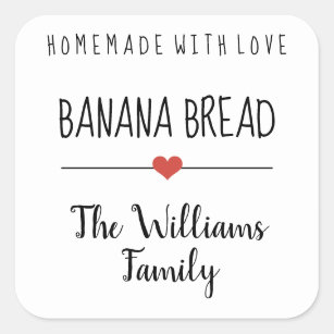 banana bread homemade with love simple white squar square sticker