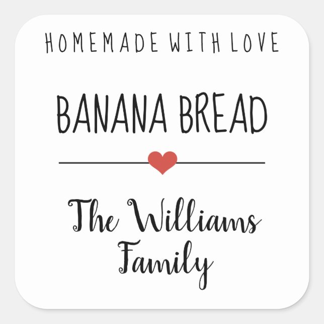banana bread homemade with love simple white squar square sticker (Front)