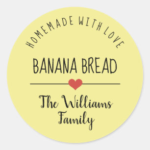 banana bread homemade with love yellow classic round sticker