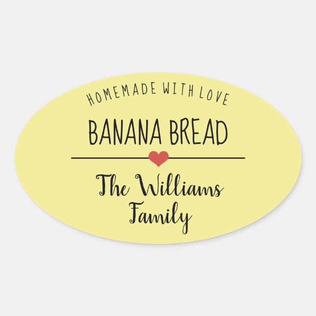 banana bread homemade with love yellow  oval sticker (Front)