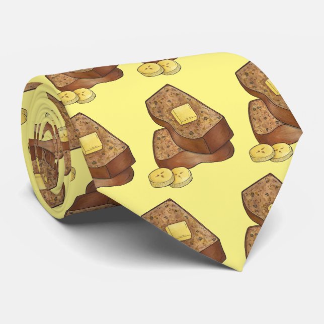 Banana Bread Loaf Slice Butter Baker Baking Food Tie (Rolled)