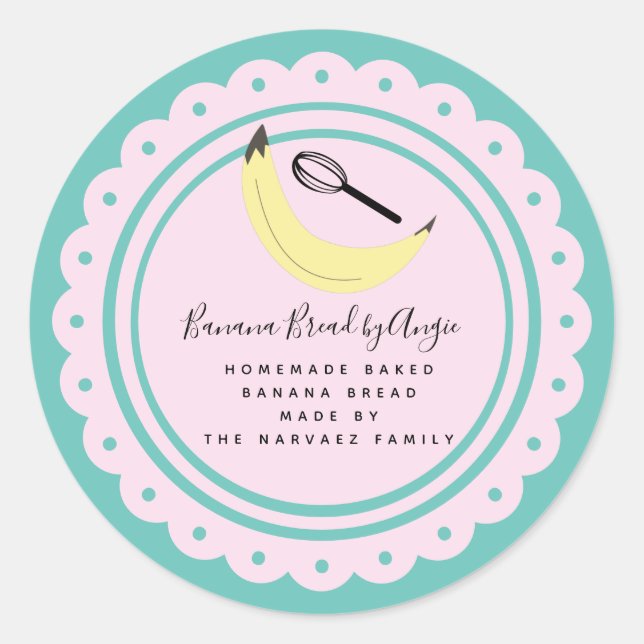 Banana Bread Logo Homemade Food Business Teal Classic Round Sticker (Front)