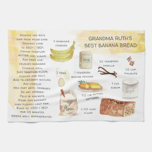 Banana Bread Watercolor Recipe Heirloom Tea Towels