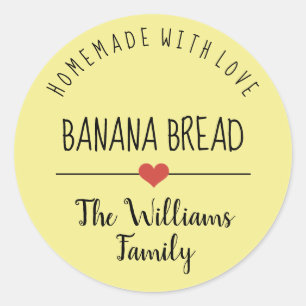 banana bread yellow homemade with love  classic round sticker