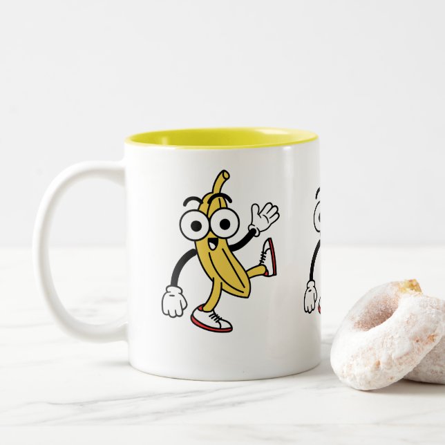 Banana Cartoon Two-Tone Coffee Mug (With Donut)