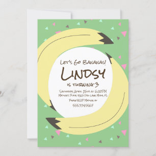 Banana Confetti Pink Green Birthday Party Invitati Invitation