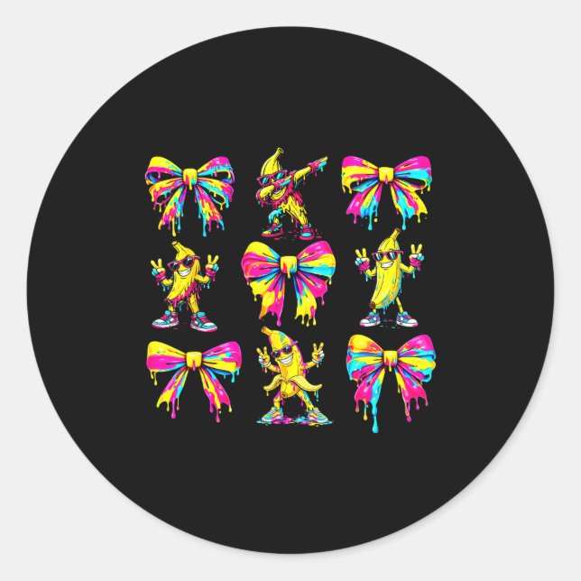 Banana coquette bow drip kids men women youth boys classic round sticker (Front)