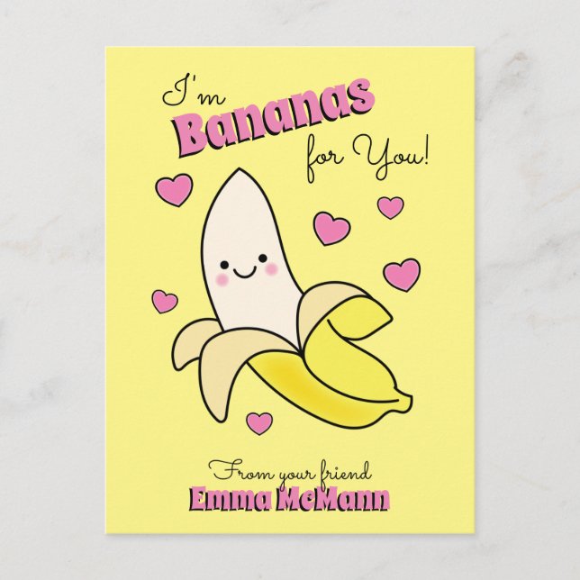 Banana Cute Kids Classroom Valentine Card (Front)