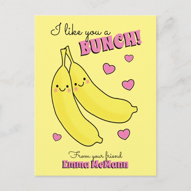 Banana Cute Kids Valentine's Day Kawaii Postcard (Front)