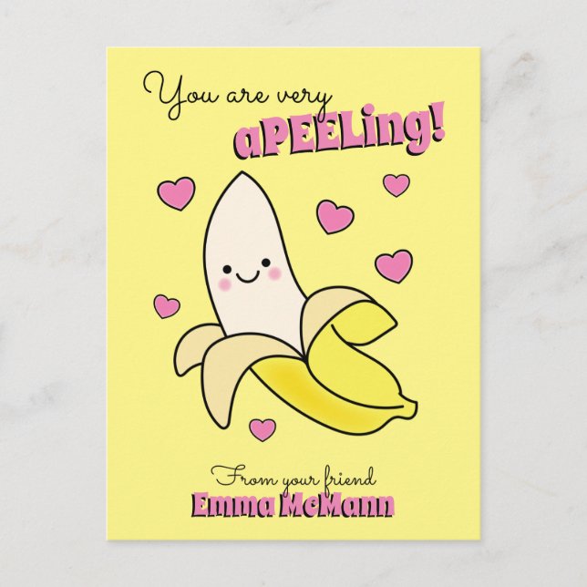 Banana Cute Kids Valentine's Day Kawaii Postcard (Front)