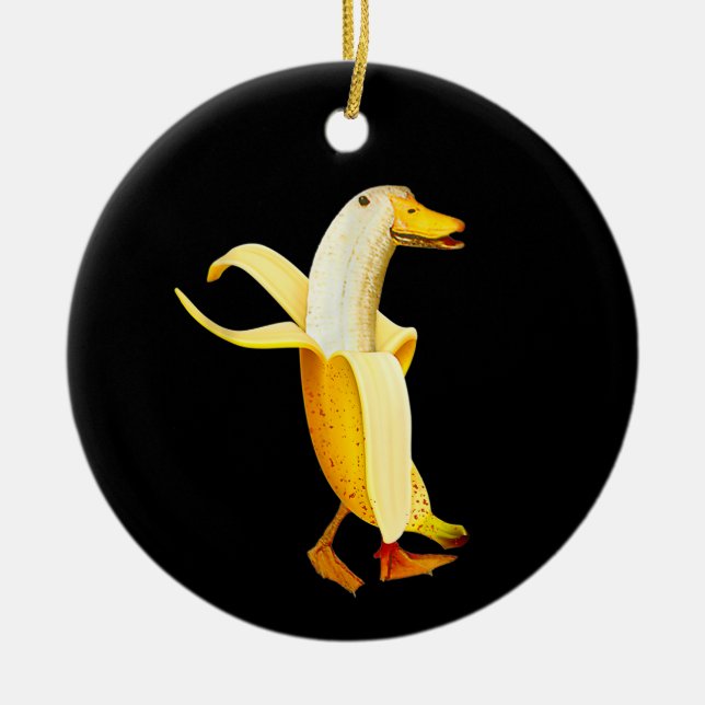 Banana Duck. Funny Anthropomorphic fruit Animals Ceramic Tree Decoration (Front)