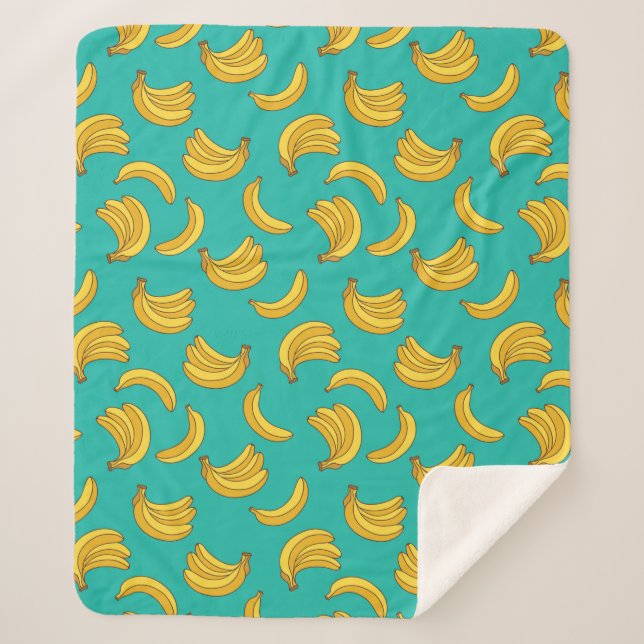 Banana Fruit Fun Pattern Sherpa Blanket (Front)