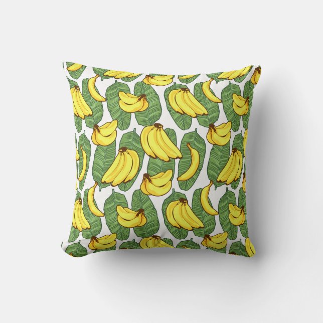 Banana Fruit Leaves Tropical Pattern Cushion (Front)