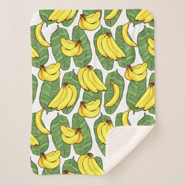 Banana Fruit Leaves Tropical Pattern Sherpa Blanket (Front)