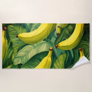 Banana Fruits and Leaves Tropical Mood  Beach Towel