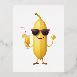 Banana Fun Cheerful Vacation Tropical Drink Party Foil Holiday Postcard