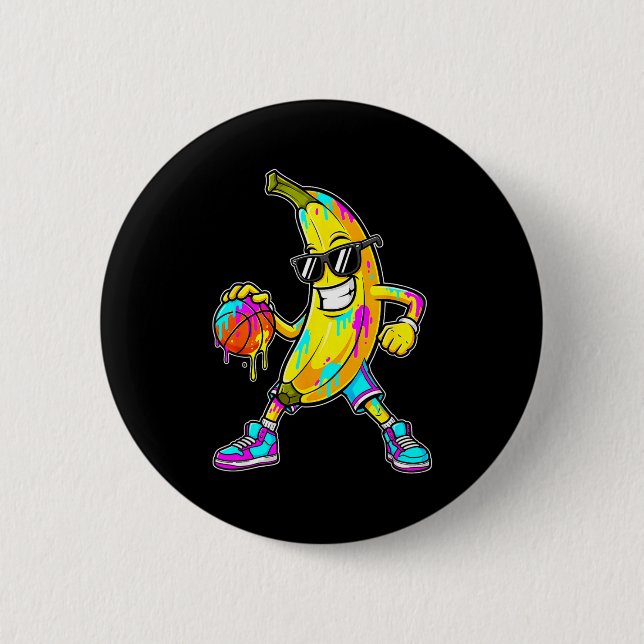 Banana Funny Basketball Drip Kids Youth Boys Girls 6 Cm Round Badge (Front)